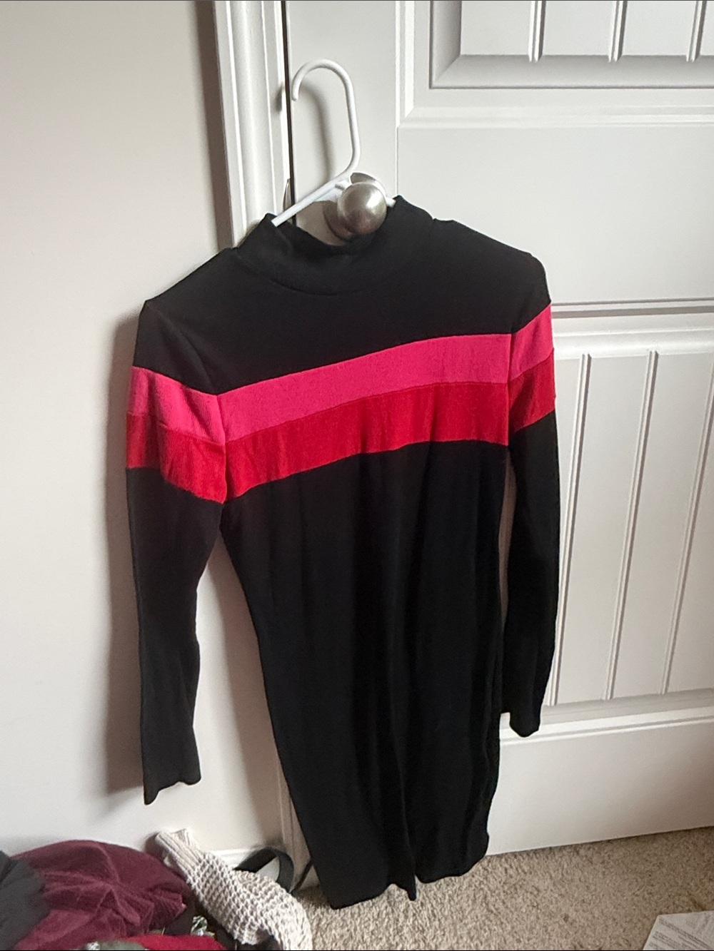 Charlotte Russe Black Long Sleeve Dress with Pink and Red Stripe